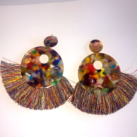 Colorful Lucite Fringe Earrings - Picture 7 of 7